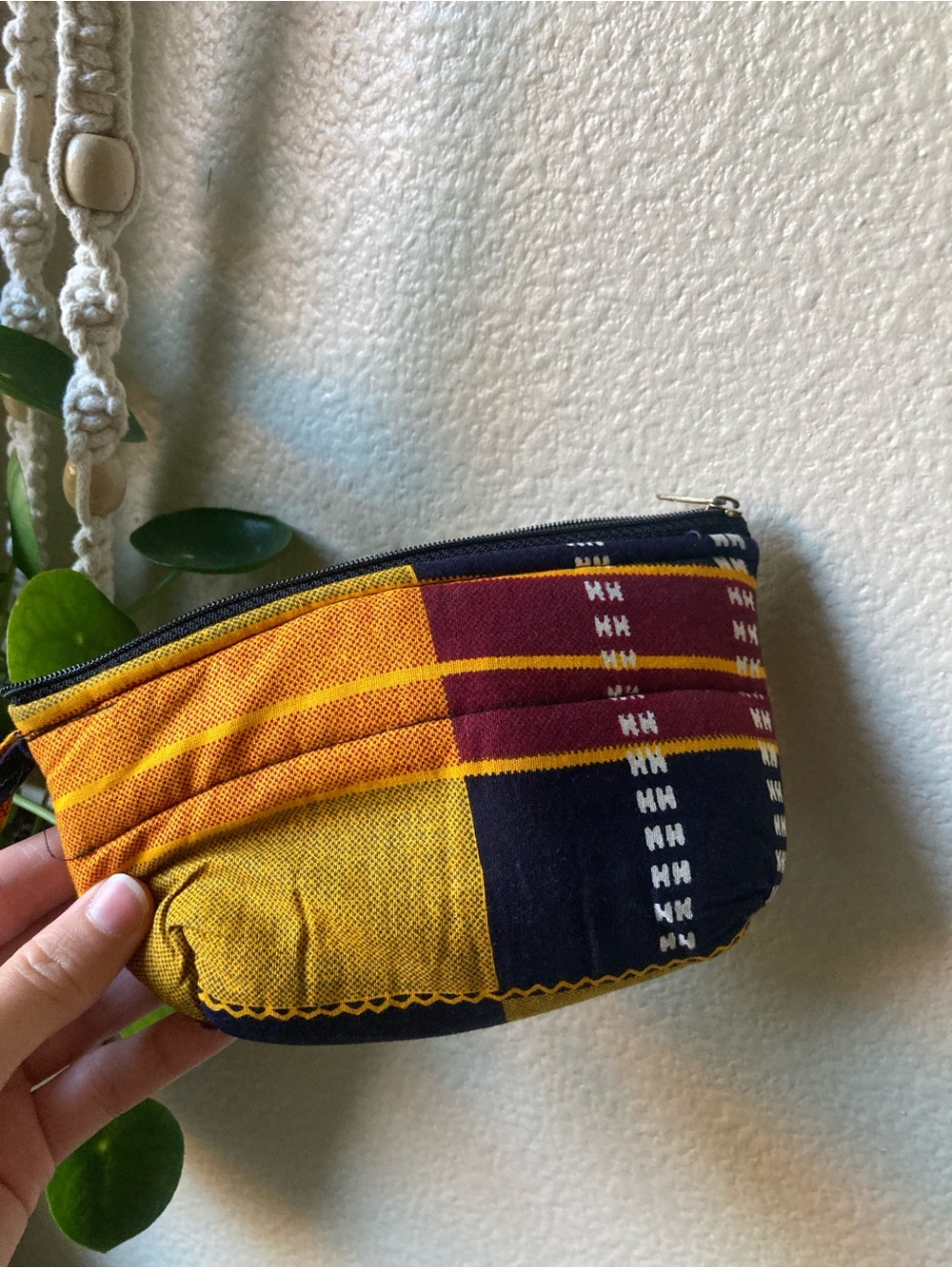 Bohemian Style Zip Pouch - Yellow, Maroon & Black